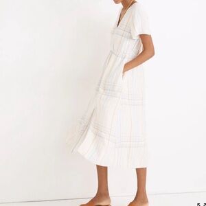 Madewell Linen-Blend Clara Midi Dress in Plaid - Size XL - NWT